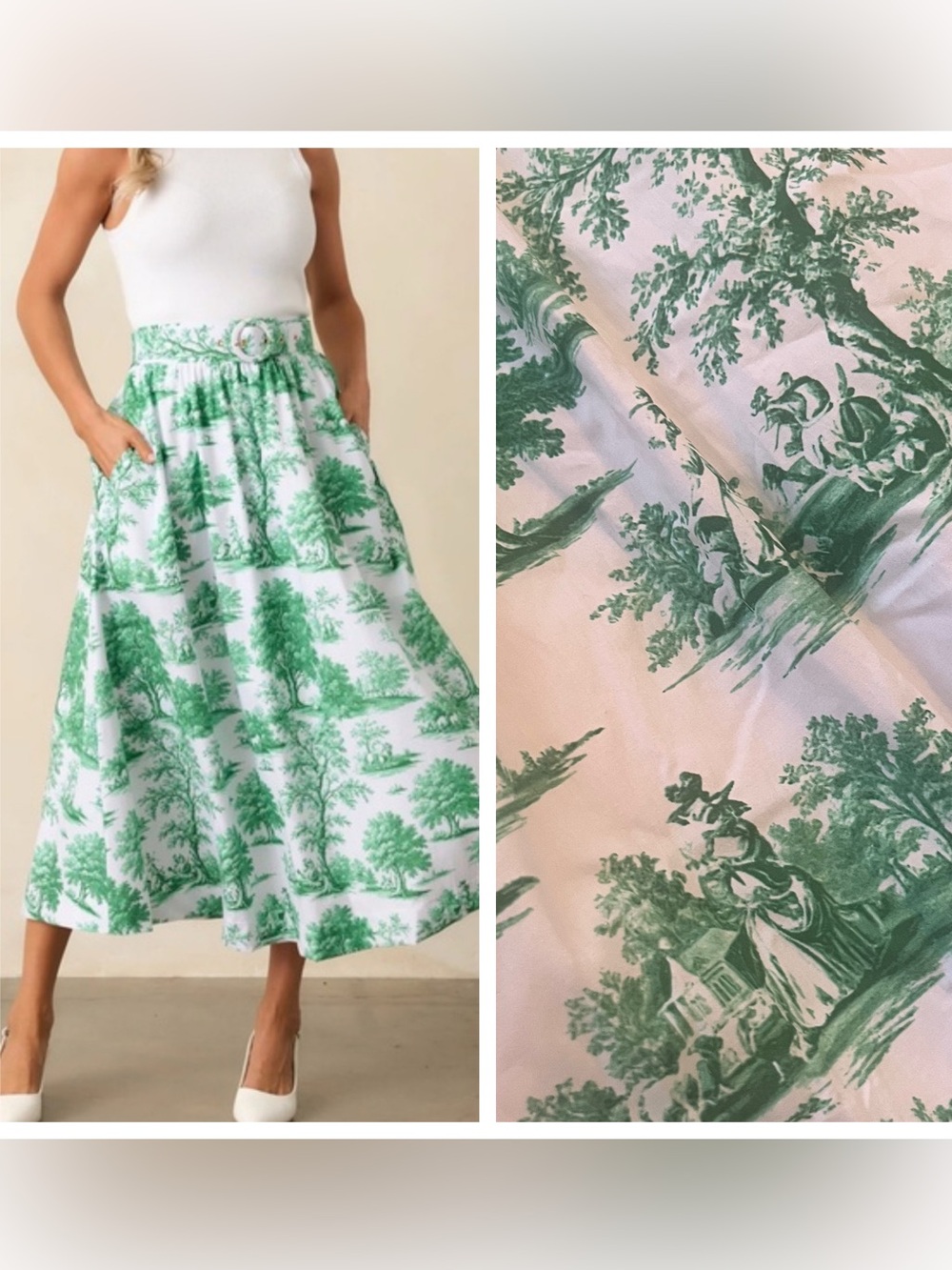 NWT Prosperina Thena Belted Midi Skirt Eden Green Toile garden XS